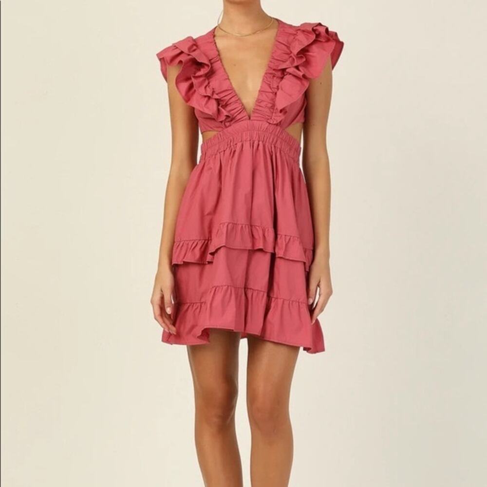 Runway Scout Womens Ruffled Cut Out Backless Rose Pink Mini Dress Size XS Cotton